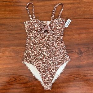 Old Navy Brown & White Leopard-Print One-Piece Swimsuit